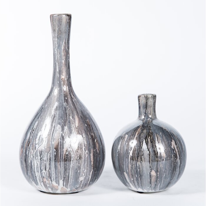 Prima Design Source 2 Piece Silver/Brown/Gray Glass Table Vase Set - Image 0