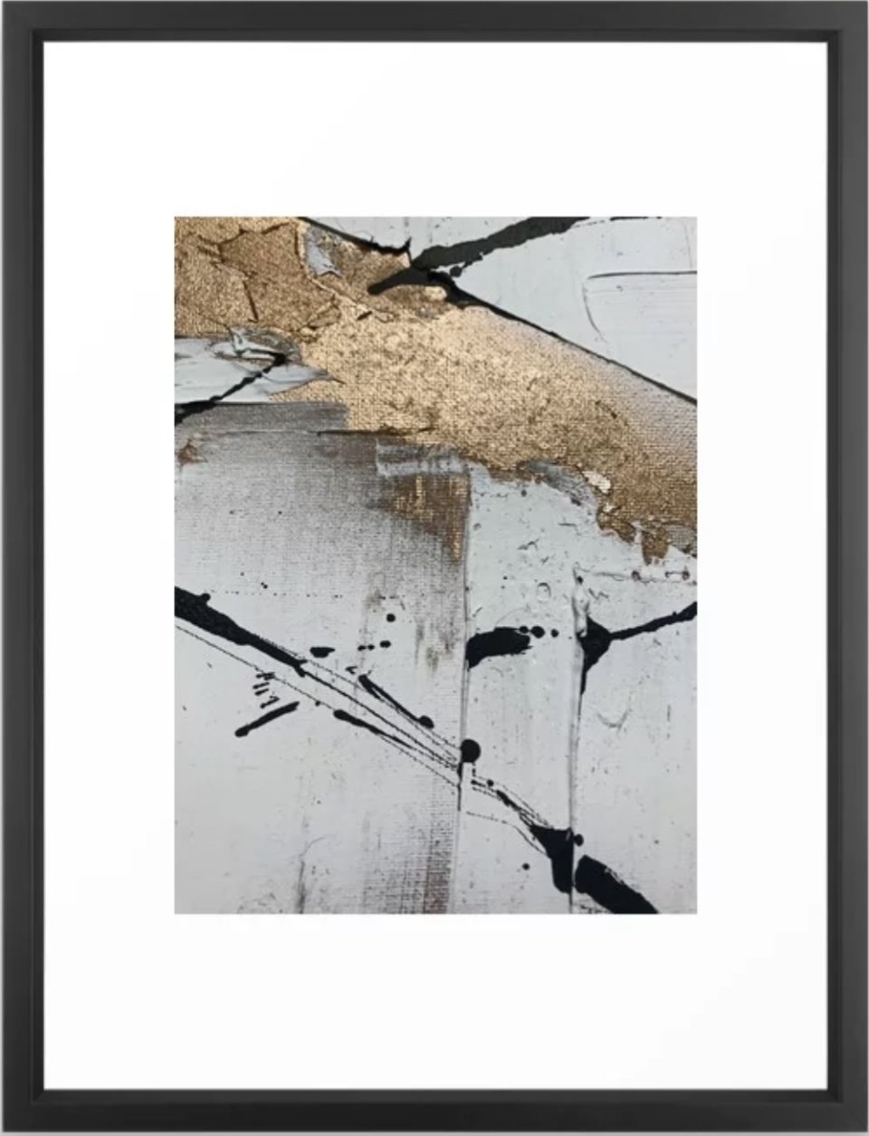 Still: an abstract mixed media piece in black, white, and gold by Alyssa Hamilton Art Framed Art Print - Image 0