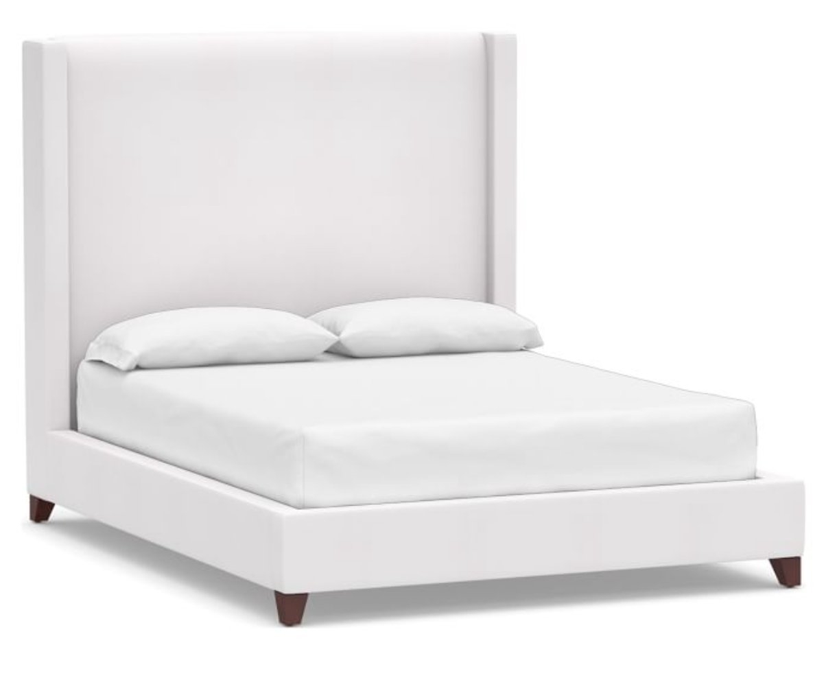 Harper Non-Tufted Upholstered Bed without Nailheads, King, Tall Headboard 65"h, Twill White - Image 0