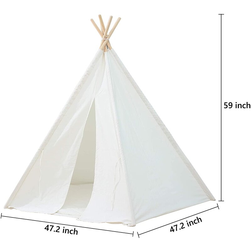 Kids Teepee Tent - Portable Kids Play Tent,Pure Cotton Children Foldable Tent With Mat,Kids Playhouse , Great For Girls/Boys Indoor & Outdoor Playing (No Windows),White - Image 0