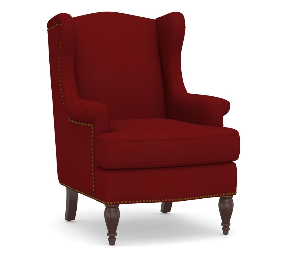SoMa Delancey Upholstered Wingback Armchair, Polyester Wrapped Cushions, Twill Sierra Red - Image 0