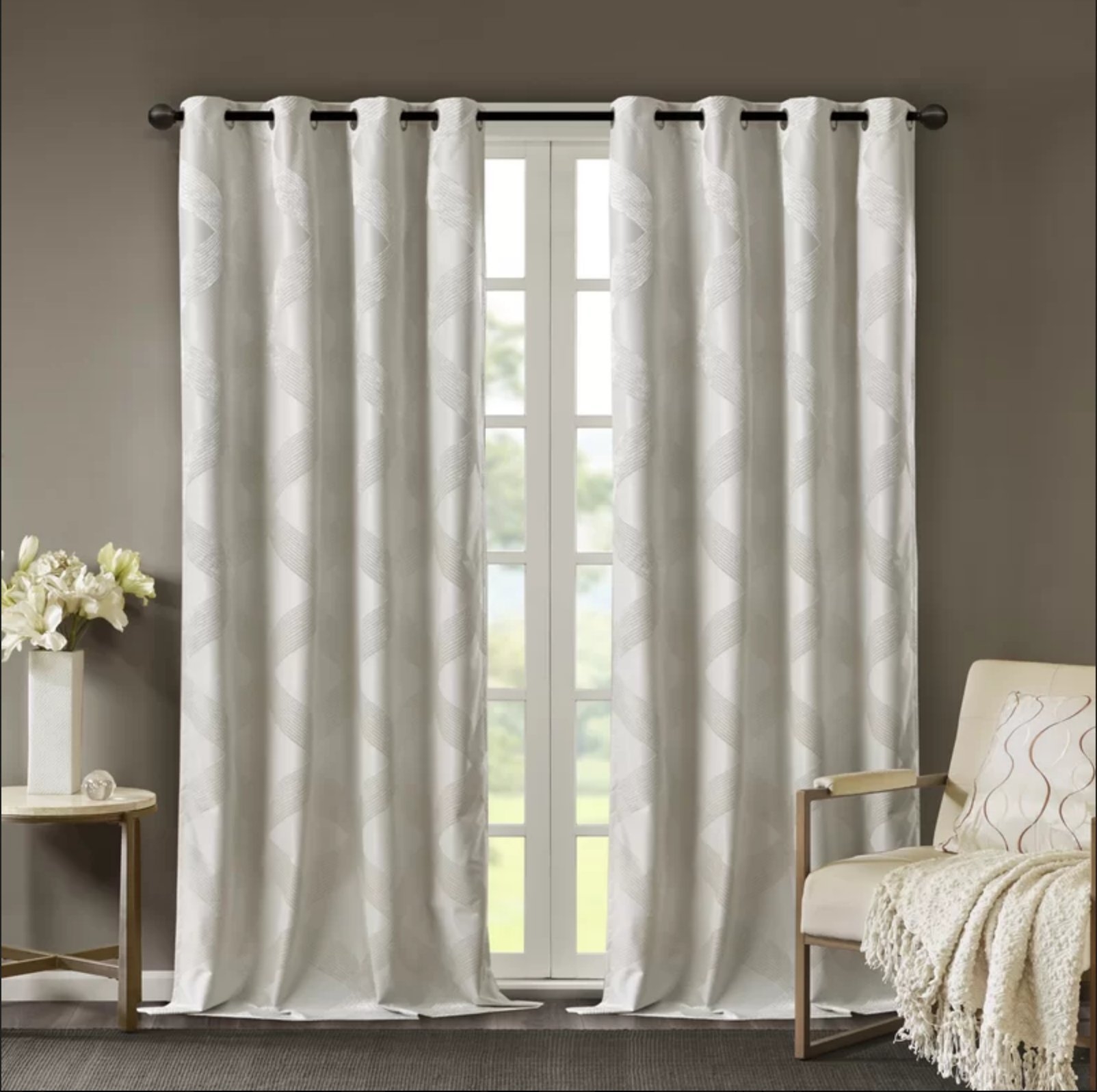Hambrick Ogee Knitted Jacquard Geometric Blackout Thermal Grommet Single Curtain Panel - Image 0