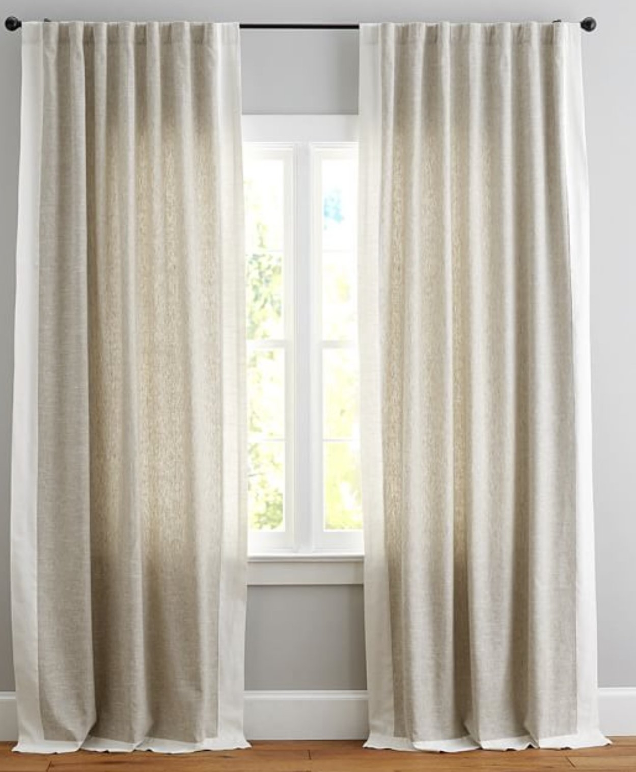 Emery Border Linen/Cotton Rod Pocket Curtain, 50 x 108", Oatmeal/Ivory - Image 0