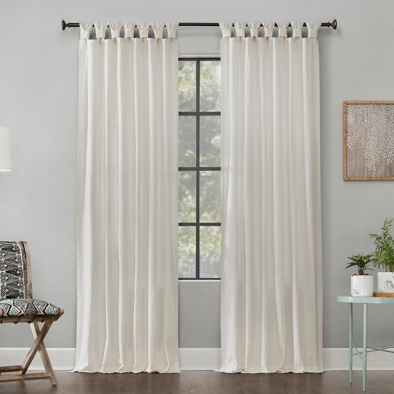 Nolan Washed Cotton Casual Solid Semi-Sheer Tab Top Single Curtain Panel - Image 1
