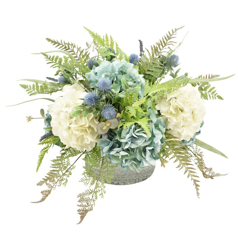 Hydrangea Floral Arrangement in Vase - Image 1