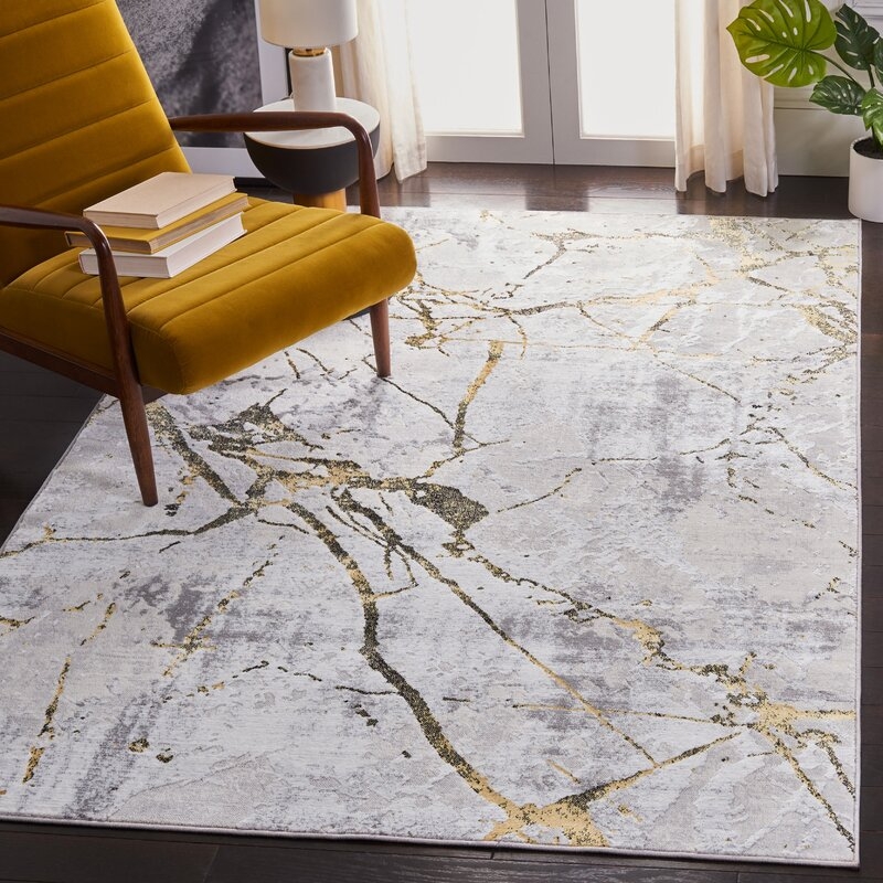 Abstract Grey / Gold Area Rug - Image 1