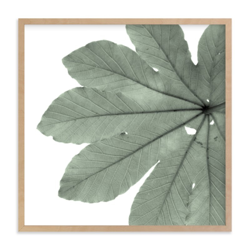 Leaf in Green- 16x16- Natural Raw Wood Frame - Image 0