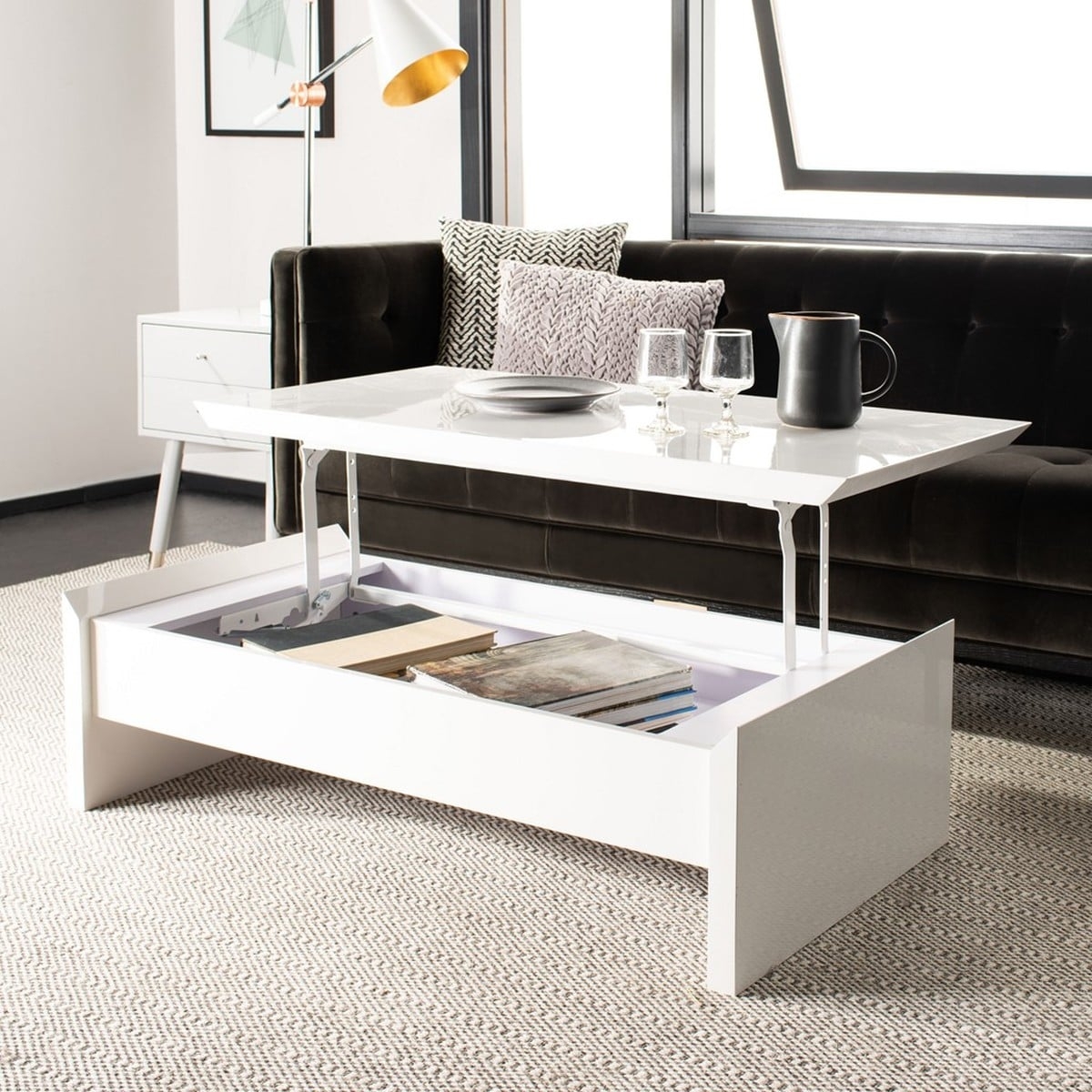 Kinsley Lift -Top Coffee Table - White/Chrome - Safavieh - Image 3