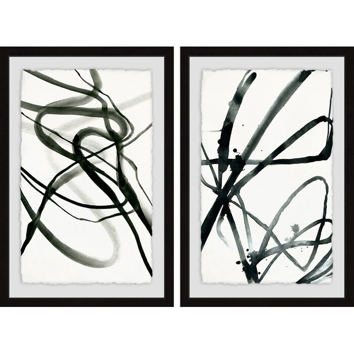 'Toxic Lines Diptych' - 2 Piece Picture Frame Print Set on Paper, Black/White - Image 0
