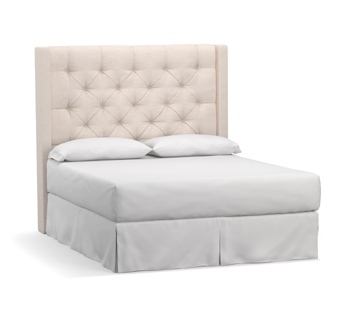 Harper Upholstered Tufted Tall Headboard with Pewter Nailheads, Queen, Twill Cream - Image 3