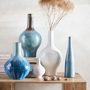 Reactive Glaze Vase, Light Blue, Low Wide, 4" - Image 2
