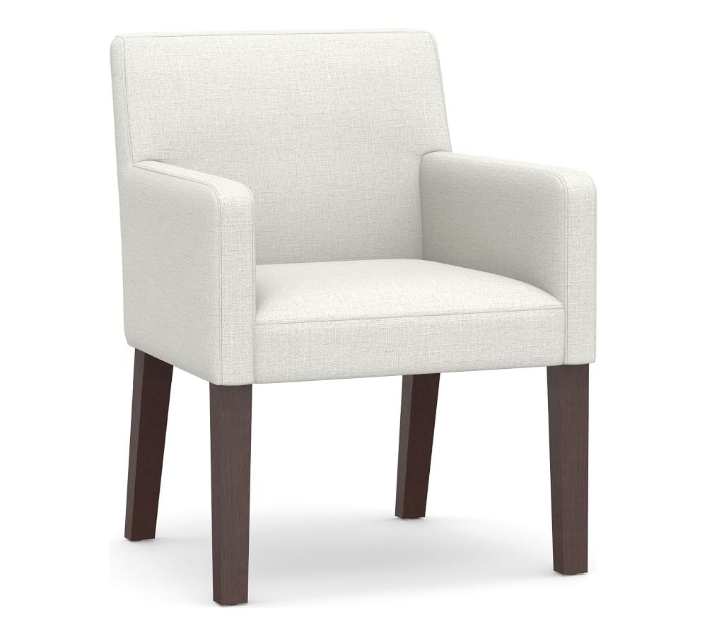 Classic Upholstered Dining Armchair, Gray Wash Legs, Chenille Basketweave Oatmeal - Image 0
