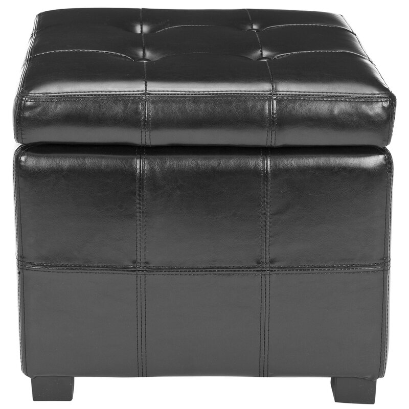 Graysie 18.3" Wide Faux Leather Tufted Square Ottoman with Storage - Image 2