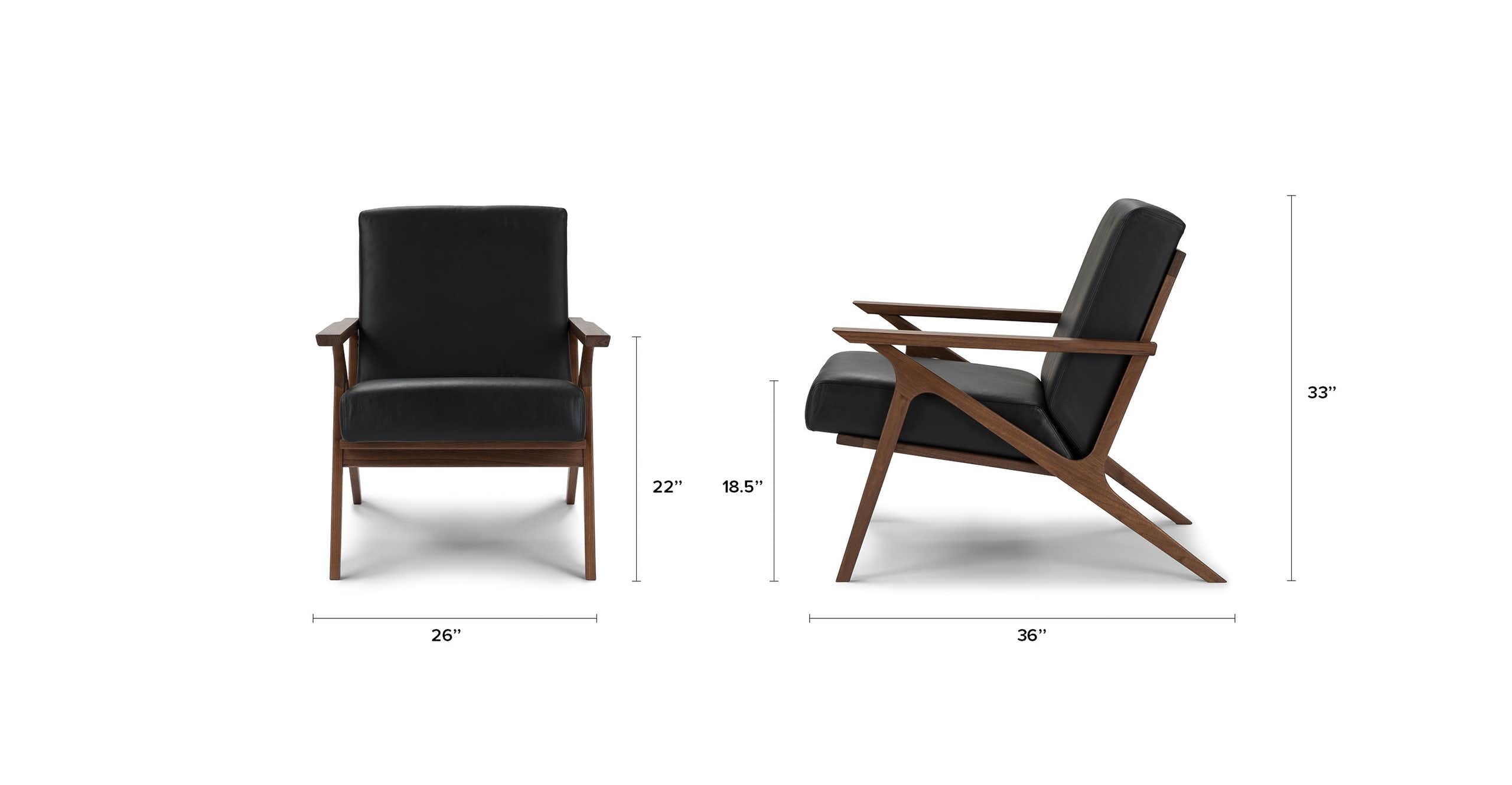 Otio Black Leather Walnut Lounge Chair - Image 1