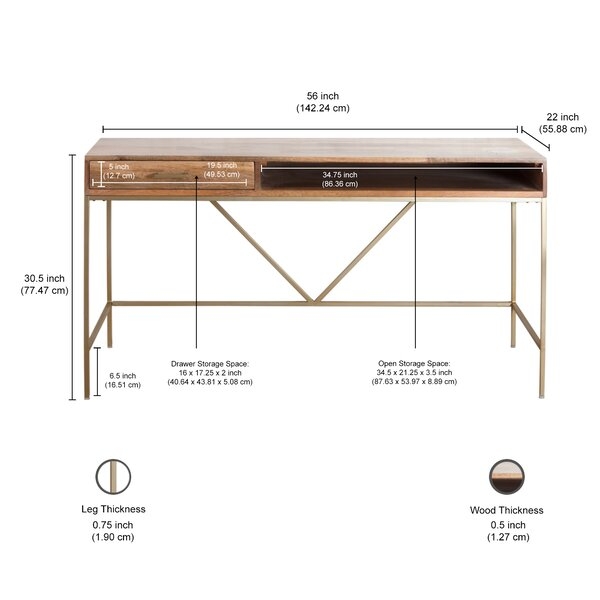 Clearmont Solid Wood Desk / Natural Wood/Gold - Image 2