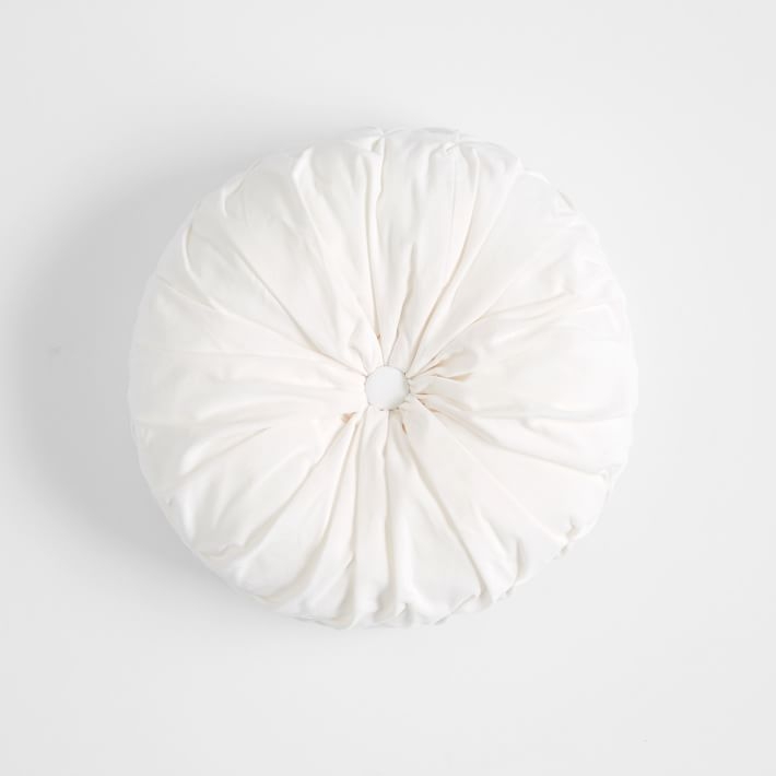 Velvet Pleated Round Pillow, 14" round, Ivory - Image 1