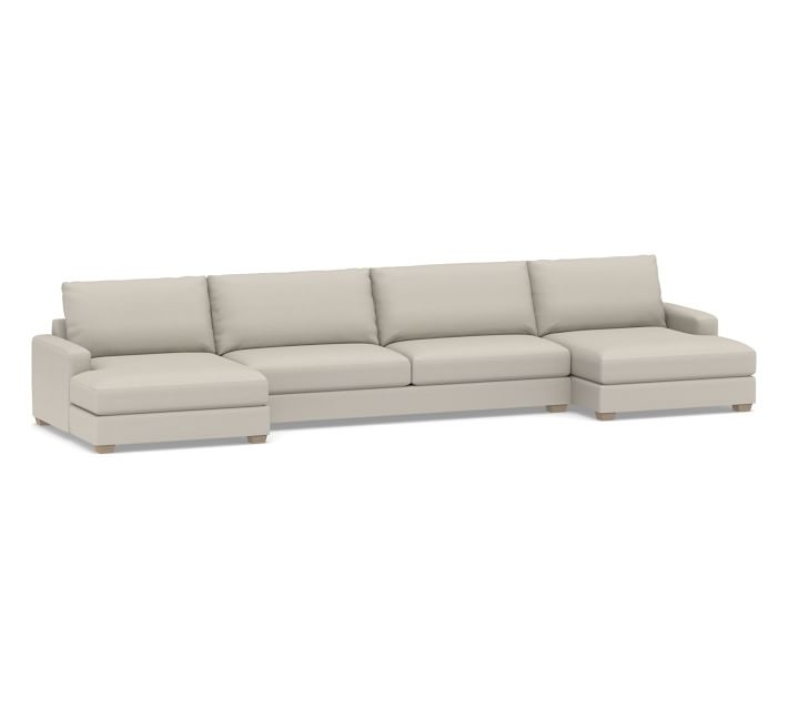 Canyon Square Arm Upholstered U-Double Chaise Sofa Sectional, Down Blend Wrapped Cushions, Performance Heathered Tweed Pebble - Image 0