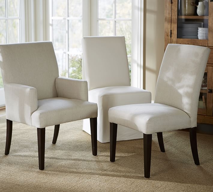 PB Comfort Square Upholstered Dining Chair, Sunbrella(R) Performance Chenille Salt, Espresso - Image 1