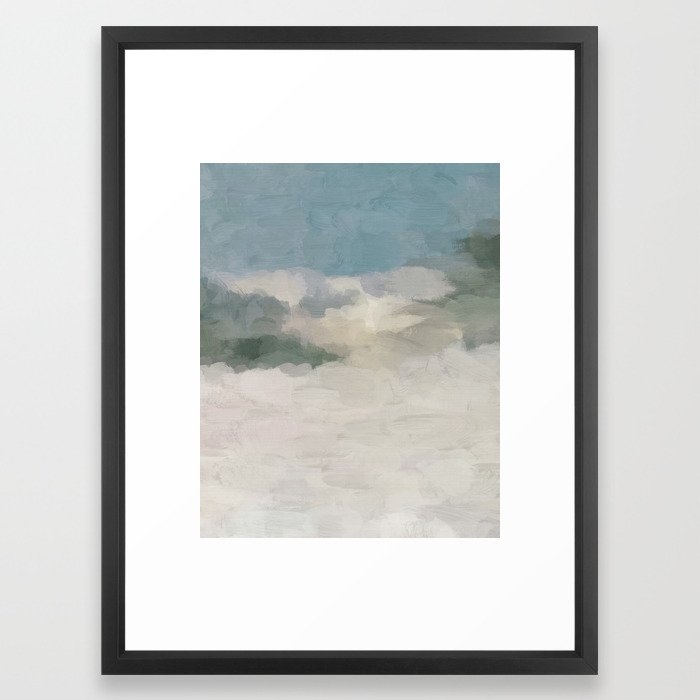 Modern Abstract Painting, Teal Blue, Sage Green, Beige Yellow Sandy Digital Prints Wall Art, Ocean Framed Art Print 18'x24" - Image 0