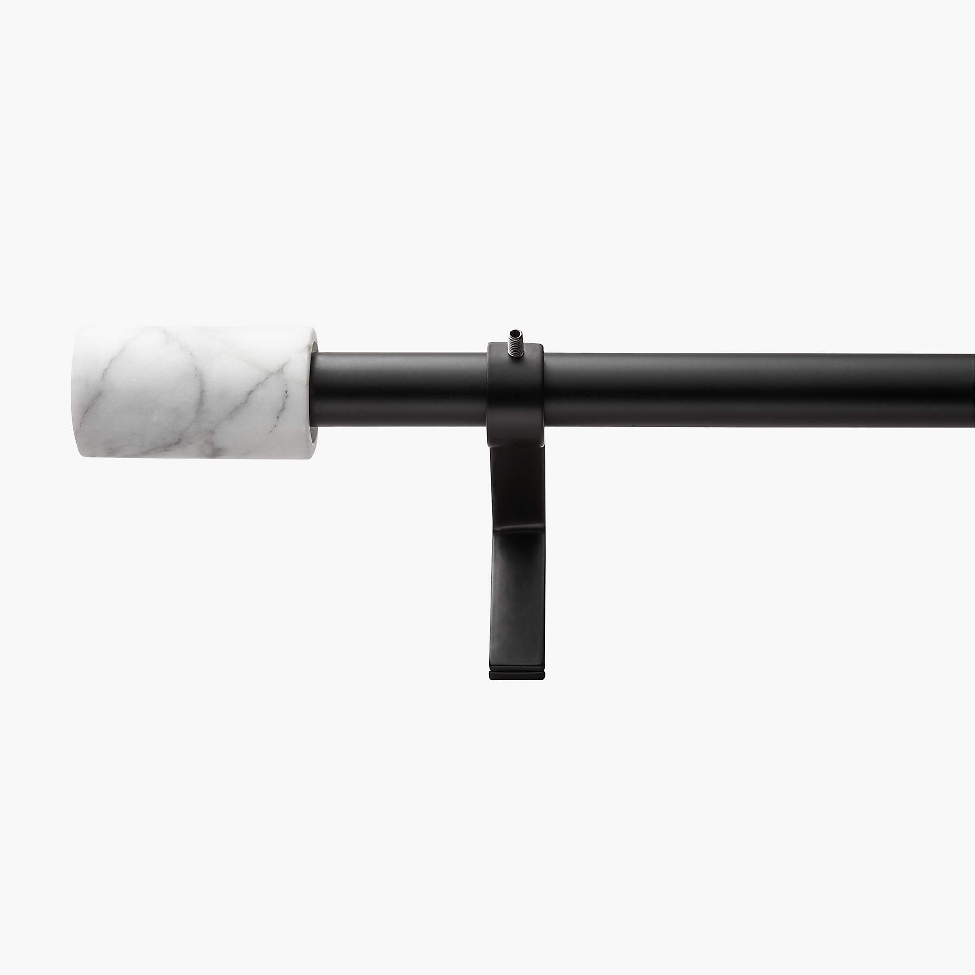 MATTE BLACK WITH WHITE MARBLE FINIAL CURTAIN ROD SET 28"-48"X.75"DIA. - Image 0