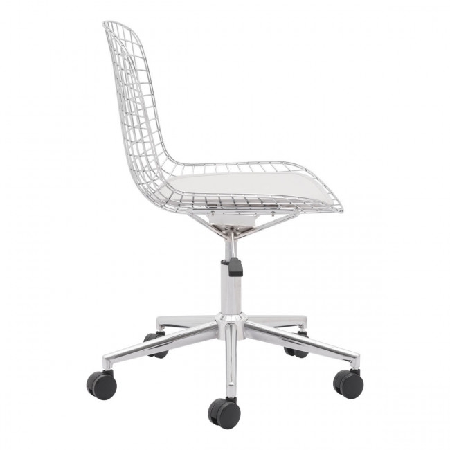 Wire Office Chair Chrome w/ White Cushion - Image 1