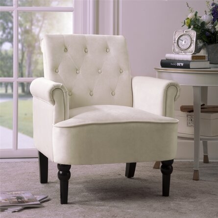 Elegant Button Tufted Club Chair Accent Armchairs Roll Arm Living Room Cushion With Wooden Legs - Image 2