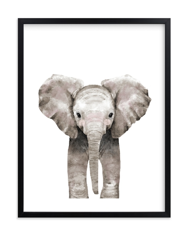 baby animal elephant - 18 x 24 - rich black wood frame - sand - standard - white border - Image 0
