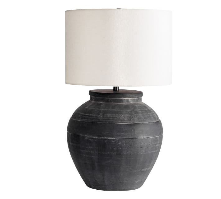 Faris Ceramic 21" Table Lamp, Matte Black Base with Large Textured Shade, Ivory - Image 3