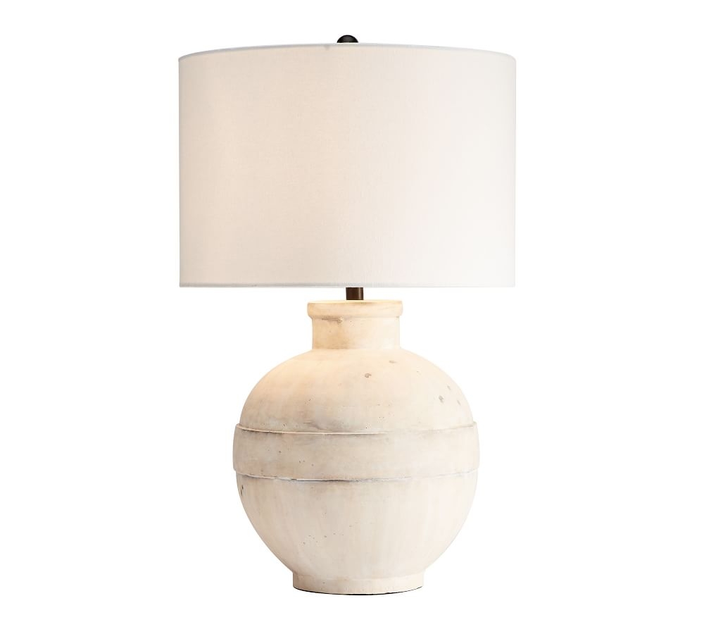Faris Ceramic 16" Table Lamp, Ivory Base with Medium SS Textured Gallery Shade - Image 0