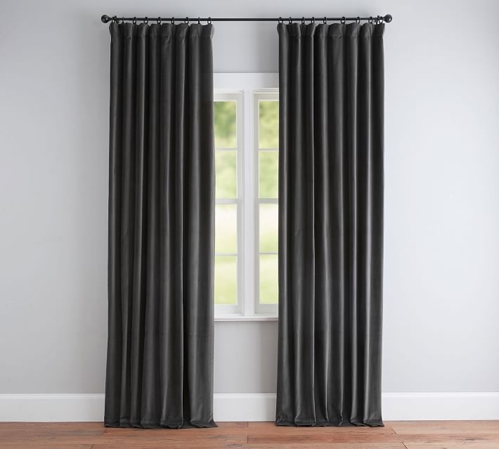 Velvet Twill Curtain, 50 x 96", Washed Black - Image 0