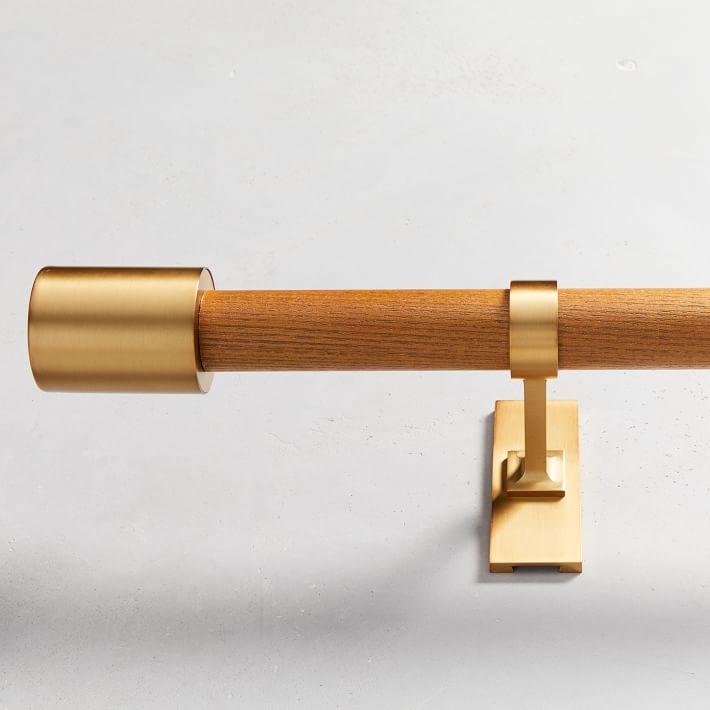 Mid-Century Rod + 3 Brackets, 44"-108", Wood/Brass - Image 0
