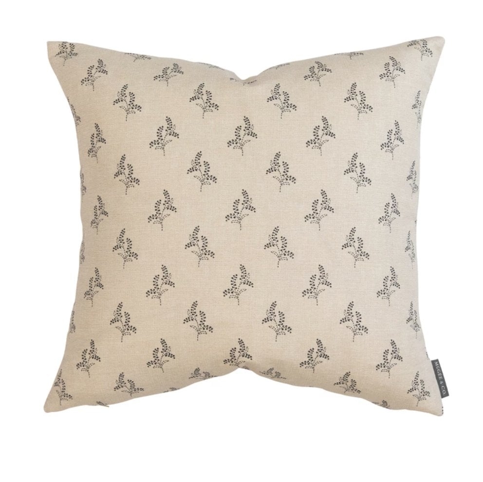 GRACIE BLOCK PRINT PILLOW COVER - CHARCOAL - 20" x 20" - Image 0