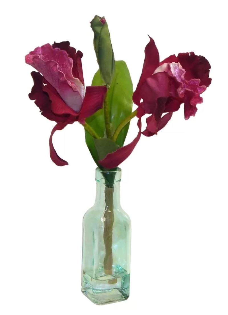 Cattleya Orchid Floral Arrangement in Decorative Vase - Image 0