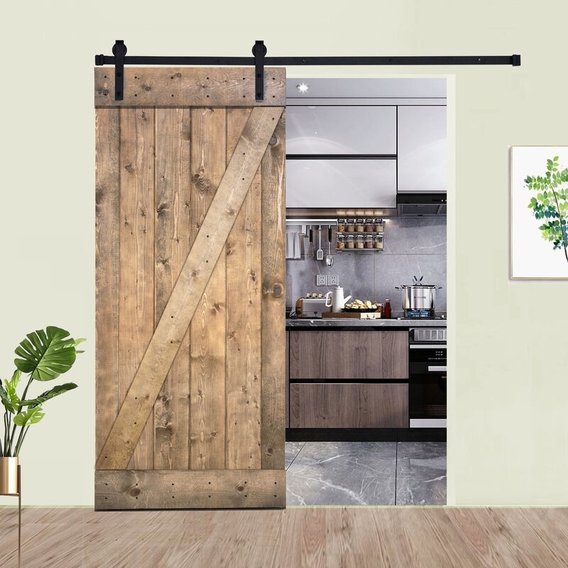 Paneled Wood Painted Barn Door with Installation Hardware Kit - Image 0