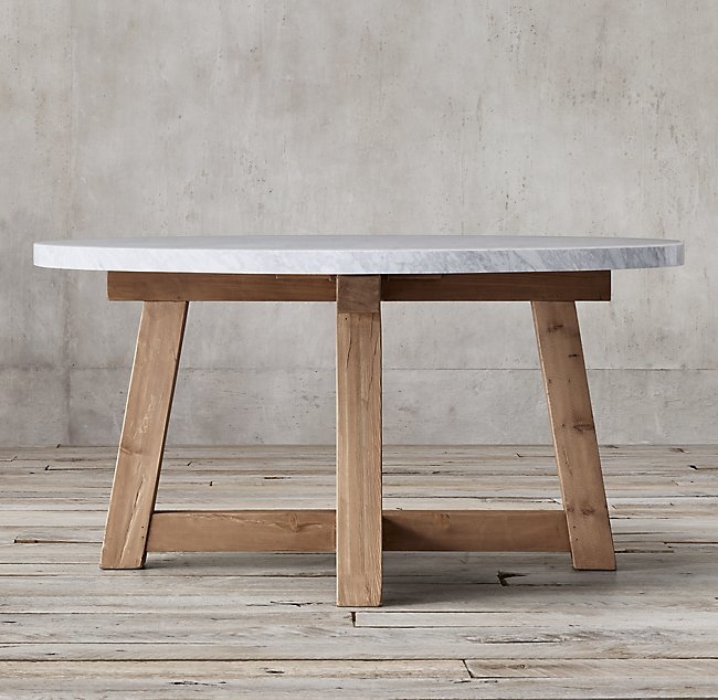 Salvaged Wood & Weathered Marble Dining Table 60'' - Image 0