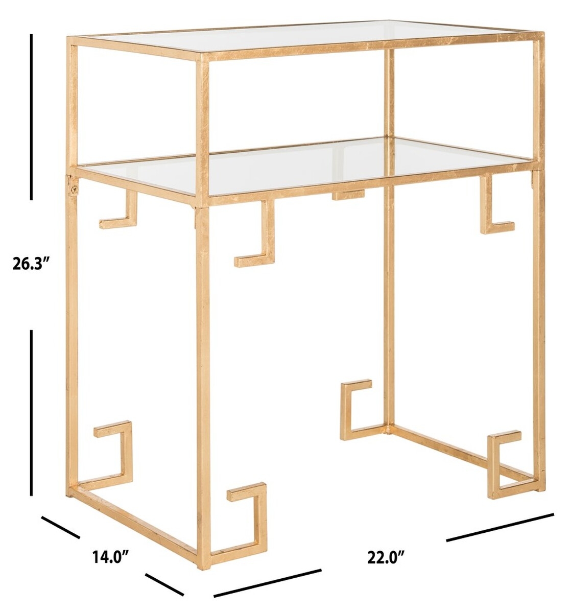 Berdine Glass Top Greek Key Side Table - Antique Gold - Safavieh - Image 3