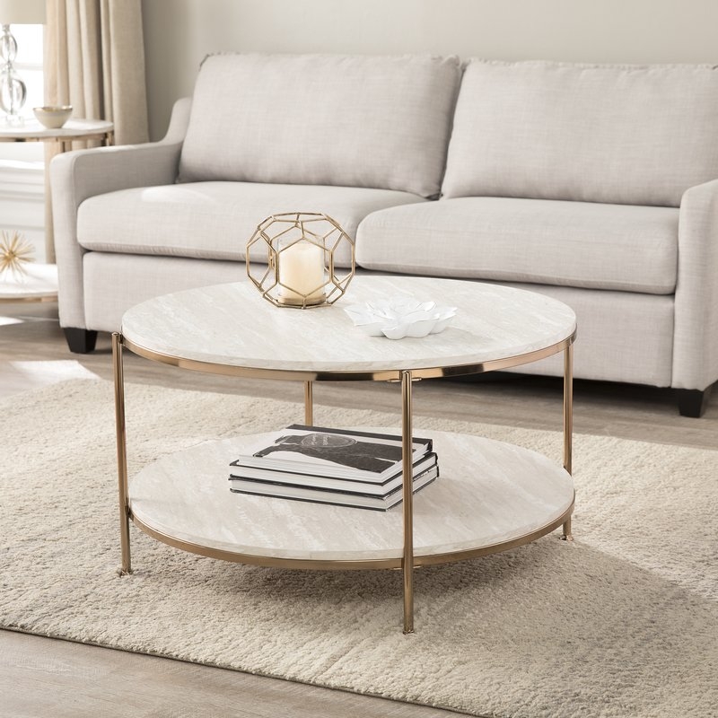 Stamper Faux Stone Coffee Table; Champagne - Image 1
