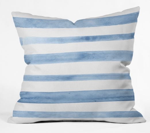 BLUE WATERCOLOR STRIPES Outdoor Throw Pillow - Image 0