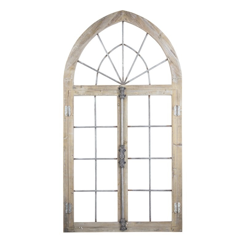 Farmhouse Wood and Metal Arched Window Door Wall Decor - Image 0