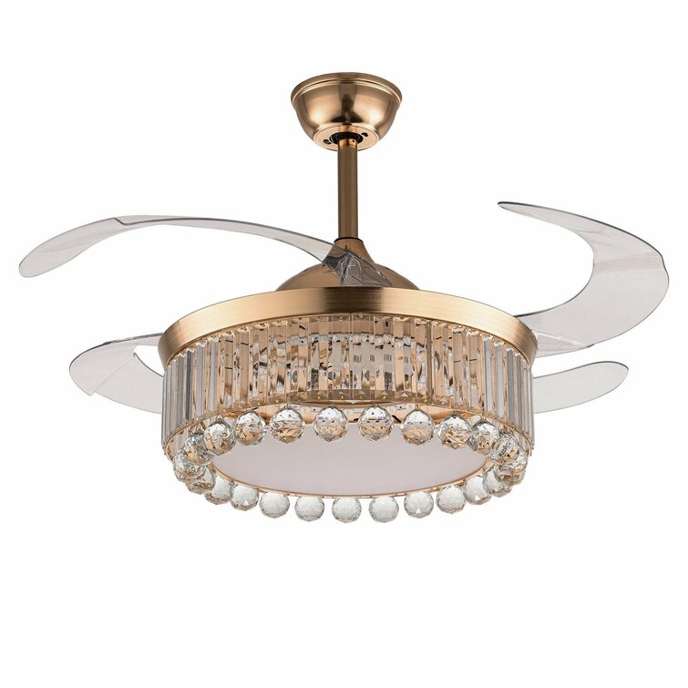 42'' Luqman 4 - Blade LED Retractable Blades Ceiling Fan with Remote Control and Light Kit Included - Image 0