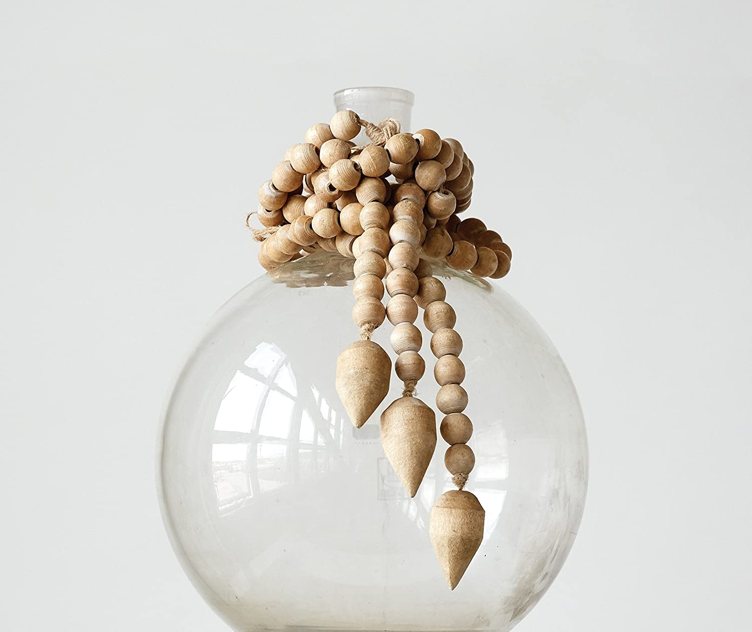Wood Bead Strand with Decorative Wood Bead Drop - Image 1