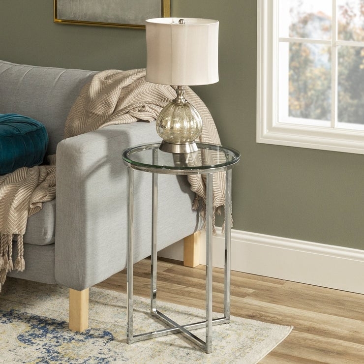 Alissa 16"Glam Round Side Table - Glass/Chrome - Image 1