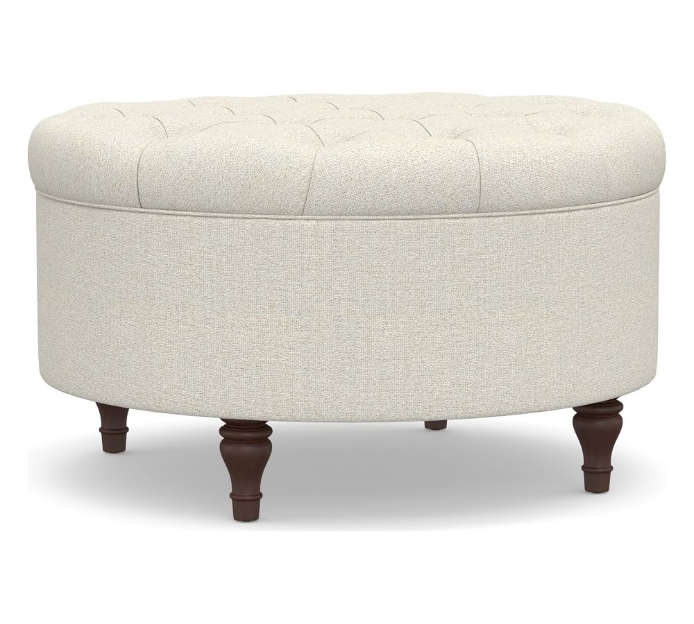 Lorraine Upholstered Tufted Round Storage Ottoman, Performance Boucle Oatmeal - Image 0