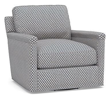 Tyler Square Arm Upholstered Swivel Armchair without Nailheads, Polyester Wrapped Cushions, Kendall Print Navy - Image 0