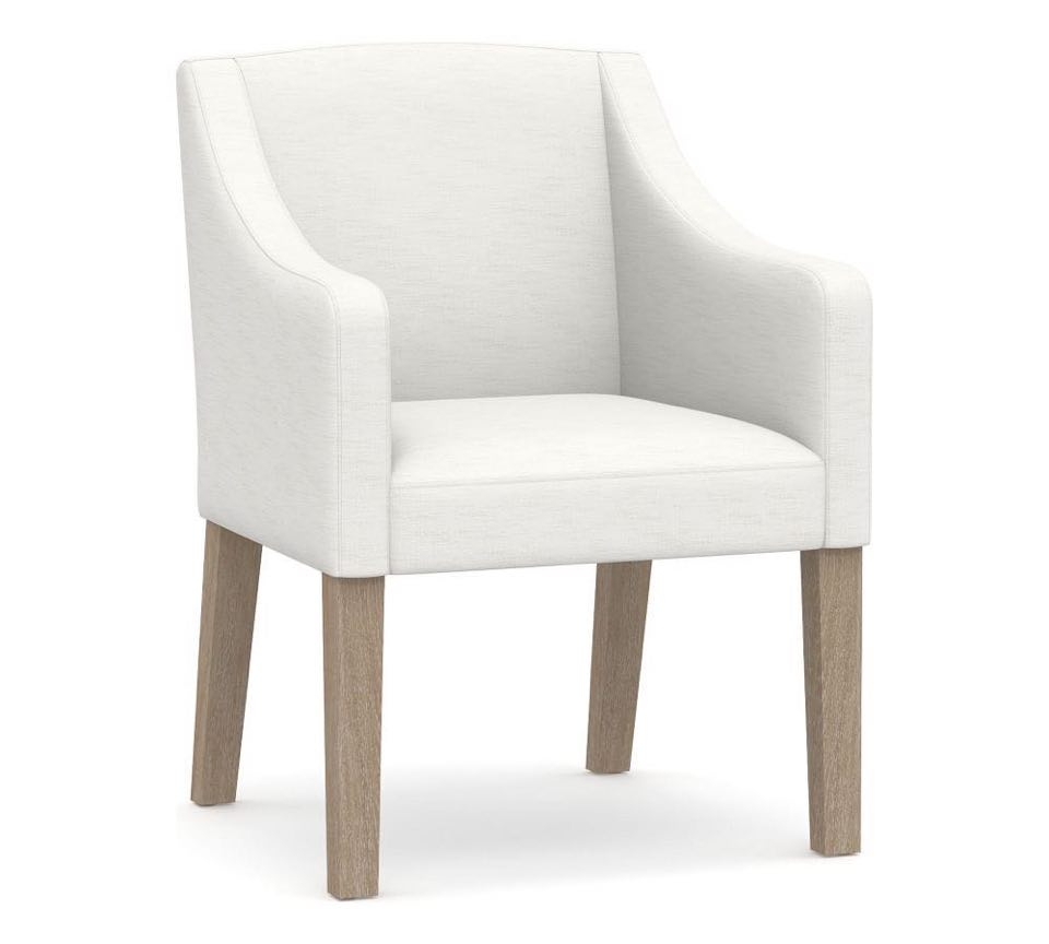 Classic Upholstered Slope Armchair with Seadrift Legs, Performance Slub Cotton White - Image 0