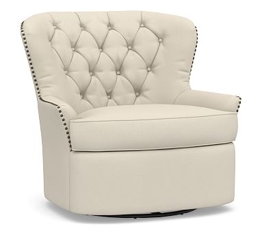 Cardiff Upholstered Swivel Armchair, Polyester Wrapped Cushions, Performance Brushed Basketweave Ivory - Image 0