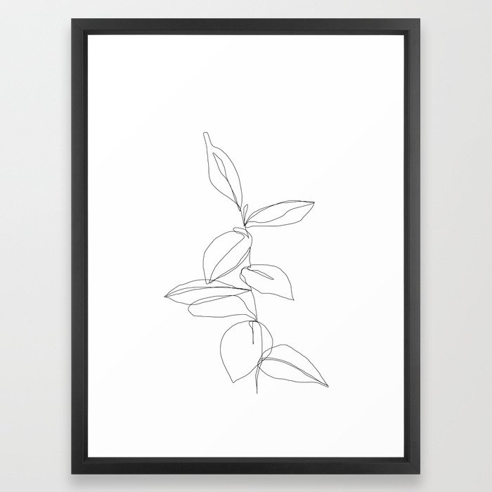 One line minimal plant leaves drawing - Berry Framed Art Print - Scoop Black frame - Medium (gallery) - 20" X 26" - Image 0