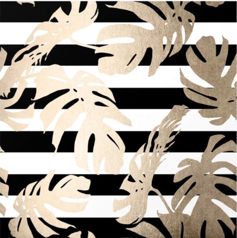 311 Simply Tropical Palm Leaves on Stripes Wall Mural, 8' x 8' - Image 0