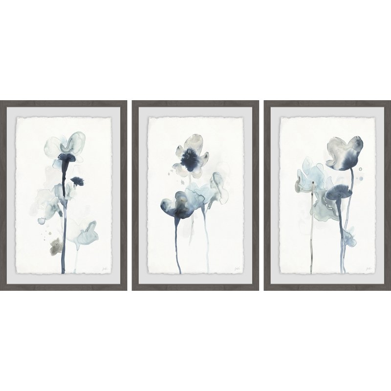 'Midnight Blossoms IV' 3 Piece Framed Watercolor Painting Print Set - Image 0