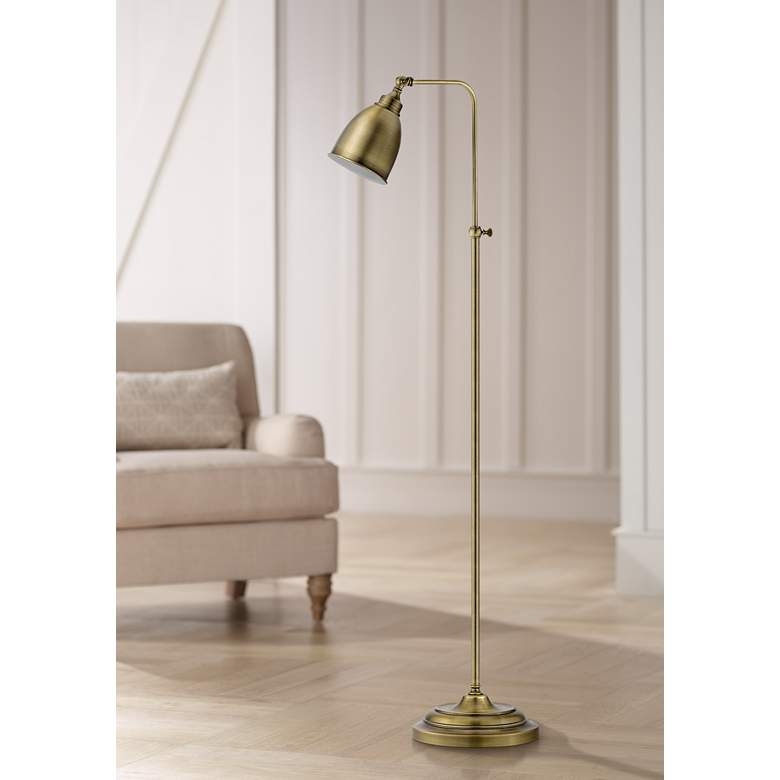 Antique Brass Metal Adjustable Pole Pharmacy Floor Lamp - Image 1